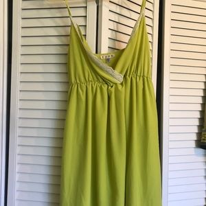 Neon Green Flowy Summer Dress with Lace Accents
